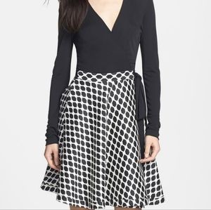 Diane Von furstenberg Amelia silk combo black & white wrap dress